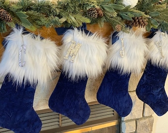 Christmas Stocking, Personalized Christmas Stocking, Royal Blue Christmas Stocking, Sparkle Stocking, velvet Christmas stocking