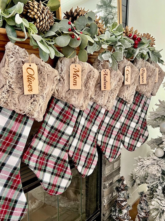 Buffalo Check Stocking, Plaid Christmas Stocking, Personalized Fur  Christmas Stocking, Farmhouse Christmas Decor, Minimalist Home Decor, C1 