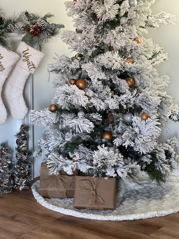 Reversible Ivory Glacier Minky Tree Skirt, Christmas Tree Decor