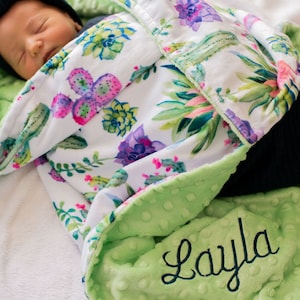 Personalized Baby Blanket, Cactus Baby Blanket, Personalized Baby Blanket, Minky Baby Blanket,Newborn Girl Newborn Boy, Baby Shower Gift