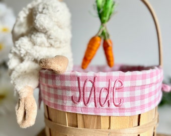 Panier de Pâques brodé, panier enfant personnalisé, Pâques, panier, panier de Pâques personnalisé, premier panier de Pâques pour petite fille, Vichy rose layette