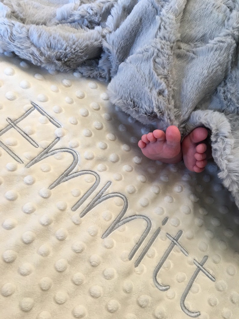 Personalized Baby Blanket, Gray Lattice and Dot Minky Baby Blanket,Newborn Girl or Newborn Boy, Baby Shower Gift, Newborn Gift 