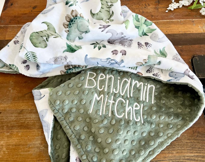 Personalized Blanket, Lil Dinos Minky Blanket, Newborn Boy Dinosaur Blanket, Baby Shower Gift, Newborn Nursery, Dino Nursery