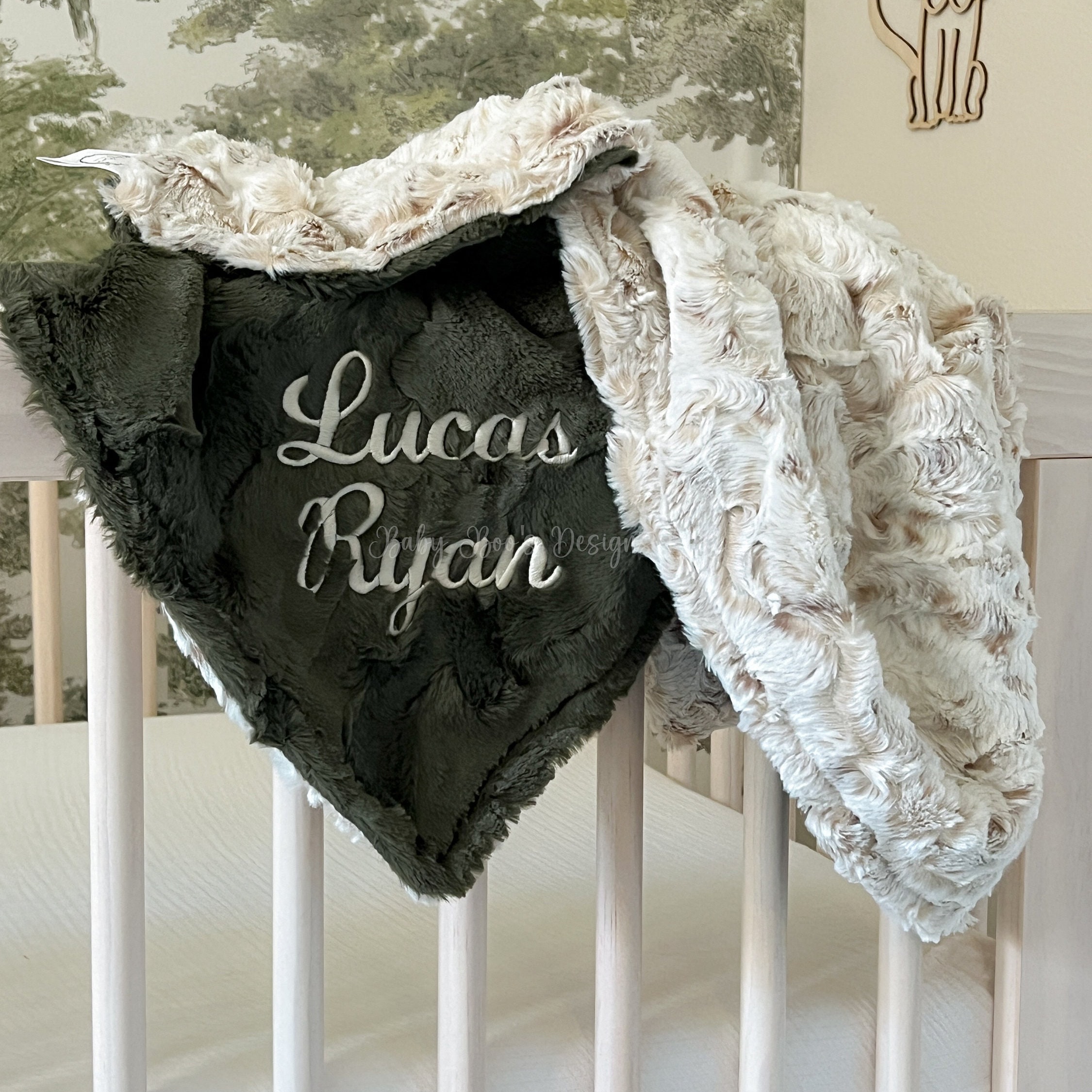 Personalized Baby Gift, Embroidered Baby Blanket, Snow Owl Natural Minky and You Choose Minky Color, Newborn Boy gift, Baby Shower Gift