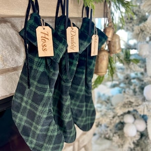 Personalized Christmas Stockings, Green Plaid Traditional Stocking, White Stocking for Holiday, Christmas Stocking with Name Decoration