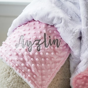 Personalized Baby Blanket, White  Hide and You Choose the Dot Minky Baby Blanket, Newborn Girl or Newborn Boy, Baby shower gift