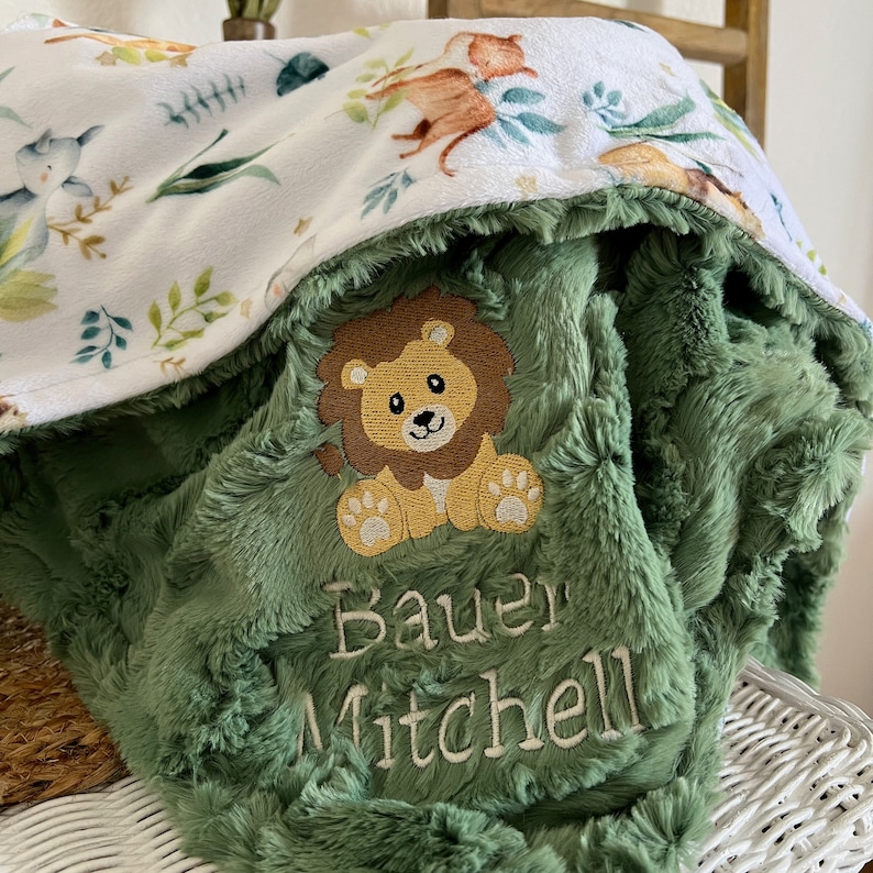 Personalized Baby Blanket, Embroidered Lion Blanket, Safari Babies Newborn Boy gift, Baby Shower Gift, Animal Baby Blanket, Woodland Baby image 2