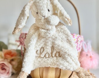 Personalized Baby Bunny Lovey, Small Security Blanket, Rabbit Lovey, Newborn Accessory