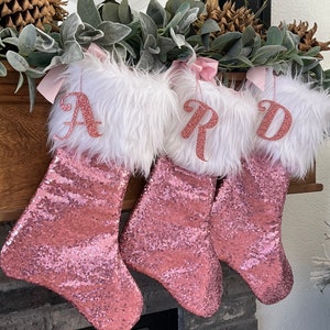 Baby Pink Christmas Stocking, Personalized Christmas Stocking, Sequins Christmas Stocking, Sparkle Stocking, Pink Sparkle Stocking