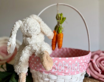 Panier de Pâques brodé, panier enfant personnalisé, Pâques, panier, panier de Pâques personnalisé, pois rose pastel, Pâques de petite fille