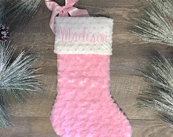 Personalized Christmas Stocking Baby's Girls First Christmas, Baby Pink Christmas stocking
