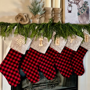 Buffalo Check Stocking, Traditional Christmas Stocking, Custom Christmas Stocking, Farmhouse Christmas Decor, Plaid Home Decor, A6