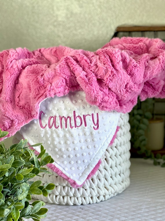 Personalized Pink heavy minky fleece baby  toddler  fleece blanket 36x30 