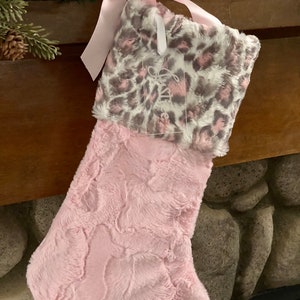 Pink Leopard Christmas Stocking, Personalized Christmas stocking, Baby’s 1st Christmas stocking, Pink stocking, Personalized Laser tag