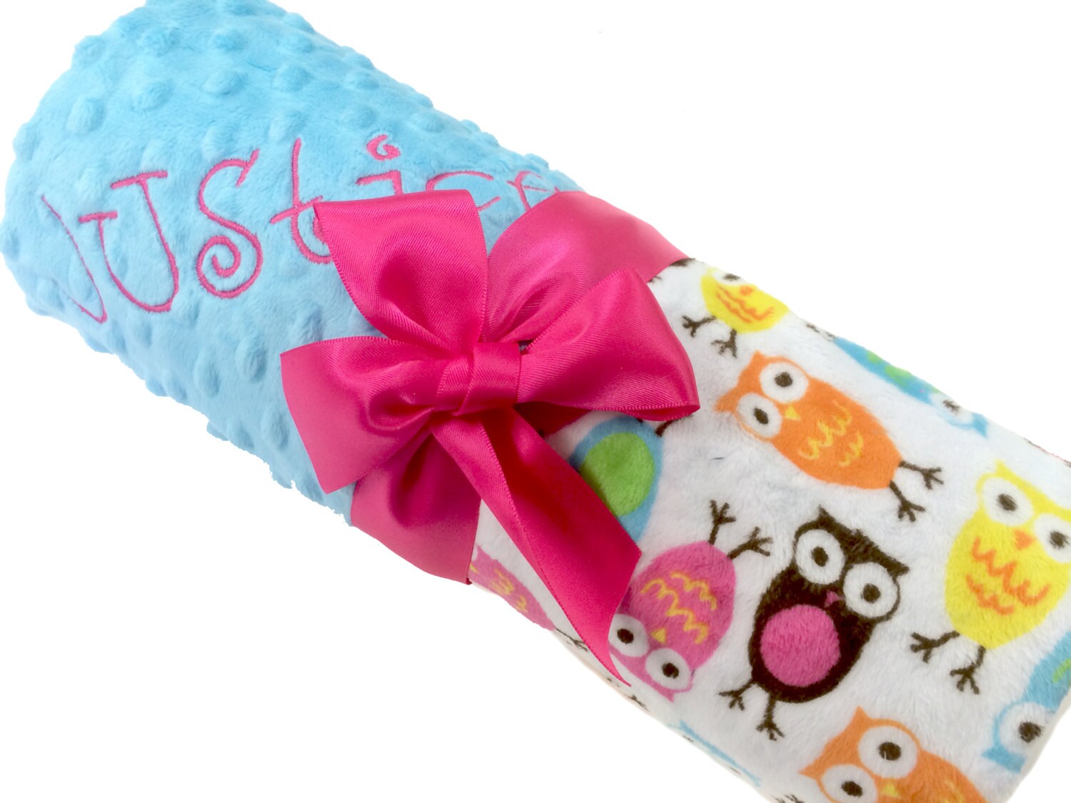 Personalized Baby Blanket Night Owls Hot Pink and Aqua Minky Etsy