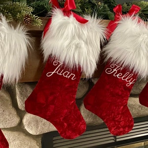 Red Christmas Stocking, Personalized Xmas Stocking, Red Velvet Christmas Decorations, Traditional Christmas Home Decor, Personalized Xmas