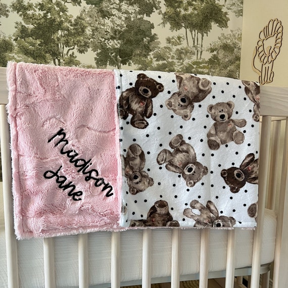 Teddy Quartz and You Choose Minky Color Baby Girl Blanket Newborn Girl or Newborn Boy Baby Shower Gift Girly Teddy Bear Blanket Etsy Canada