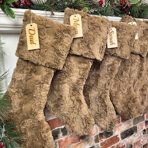 Personalized stocking, Pecan Christmas stocking, personalized Fur Christmas stocking,farmhouse Christmas, Personalized Wood tag