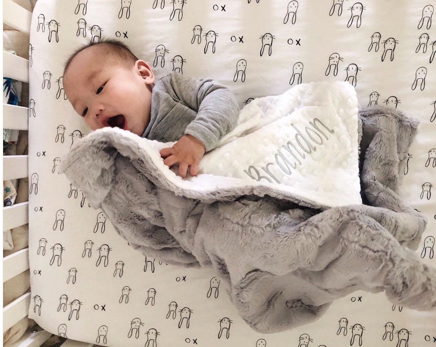 Personalized Baby Gift, Gray Minky and You choose the Dot Minky Baby Blanket, Newborn Baby Shower Gift, Personalized Baby Blanket