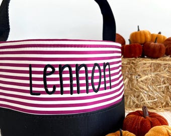 Purple Stripe Trick or Treat Bag, Custom Purple Witch Halloween Bag, Pumpkin Trick-or-Treat Bucket, Embroidered Halloween Basket