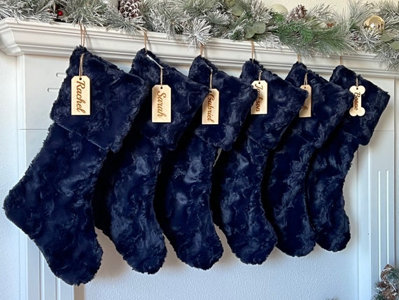 Personalized navy blue christmas stockings Clearance