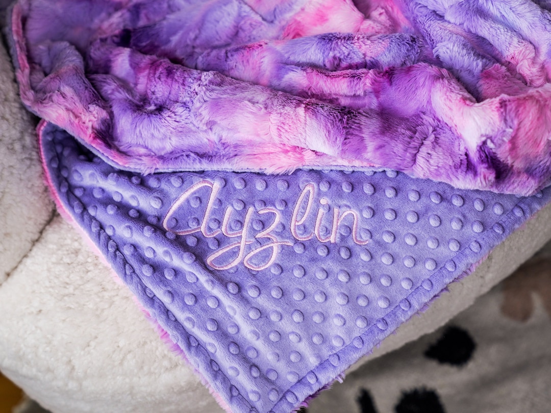 Personalized Baby Blanket, Unicorn Sorbet Pink and Purple Tie Dye and