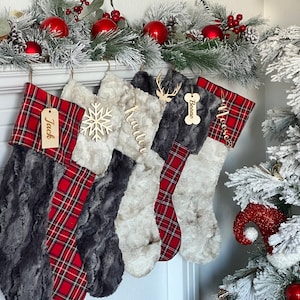 Buffalo Check Stocking, Plaid Christmas Stocking, Personalized Fur  Christmas Stocking, Farmhouse Christmas Decor, Minimalist Home Decor, C1 