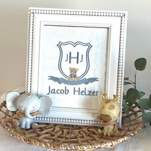 Personalized Birth Announcement Embroidered Gift – Custom Baby Name Nursery Decor (Frame Not Included), Teddy Bear Birth Announcement