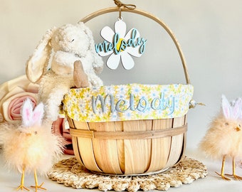 Embroidered Easter Basket, Custom Kids Basket, Easter, Basket, Personalized Easter Basket, Yellow Daisy Basket, Girly Easter