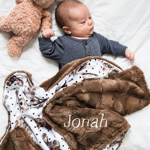 Blue Teddy Bear Baby Blanket Etsy