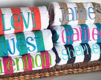 Monogrammed Oversized Kids Striped Beach Towels, Embroidered Pool Towels, Children Party Gift, Summer Accessory