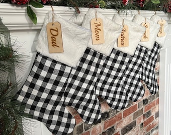 Buffalo Check Christmas stocking, Black and white Buffalo Check Christmas stocking, Personalized farmhouse Christmas stocking, Buffalo check