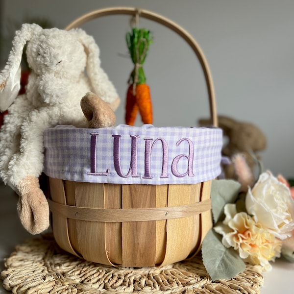 Embroidered Easter Basket, Custom Kids Basket, Easter, Basket, Personalized Easter Basket, Baby Girl First Easter Basket, Lavender Gingham