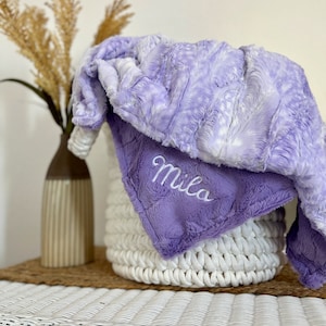 Personalized Baby Blanket, Lavender Fawn and You Choose Minky, Baby shower gift, Newborn baby blanket, Neutral Embroider Purple Blanket