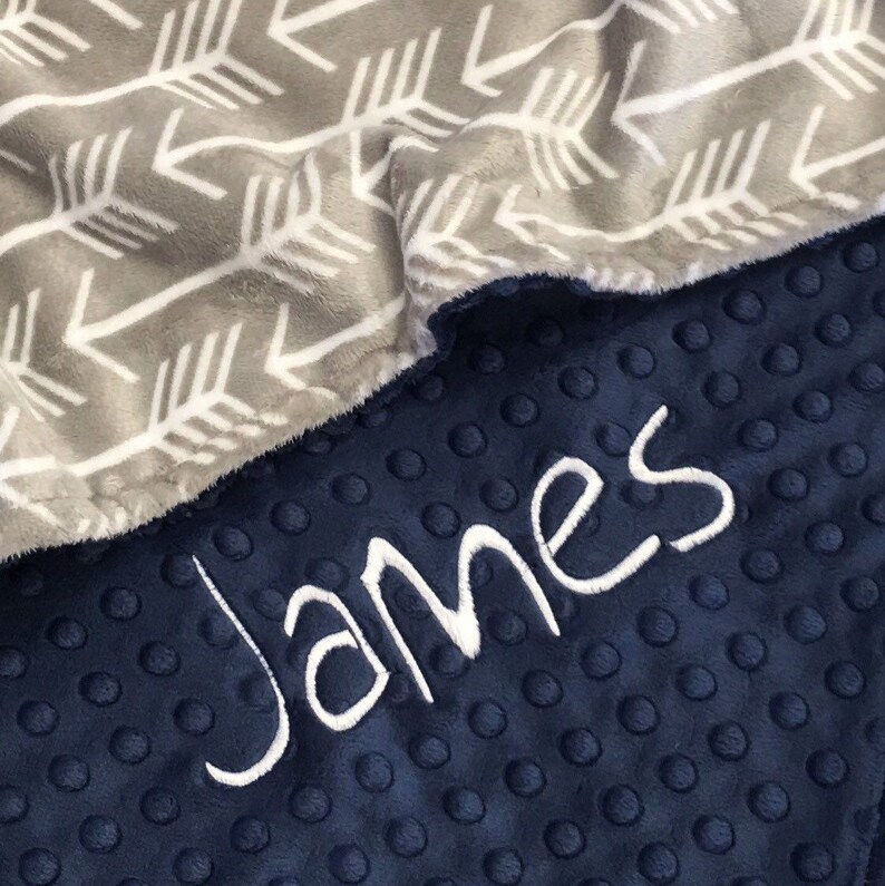 Arrow Blanket Gray and Navy Arrow Blanket Personalized Baby Etsy