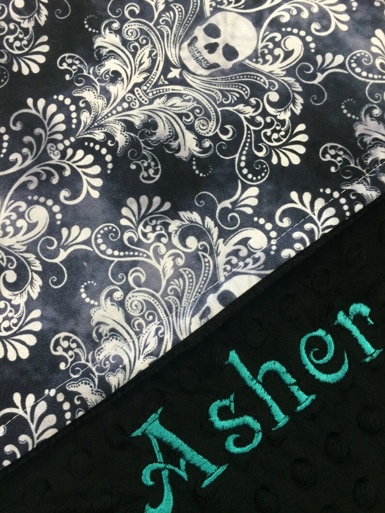 Personalized Black /& White Skulls Minky Blanket Baby Shower Gift