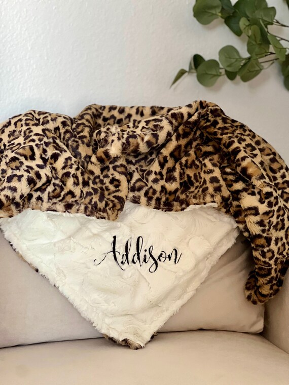 Personalized Baby Blanket Leopard Sand Minky and You Choose Minky