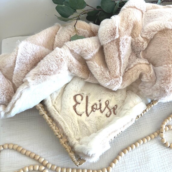 Personalized Neutral Baby Blanket, Peony Checkers and You Choose Minky Color, Newborn Girl Gift, Baby Girl Shower Gift