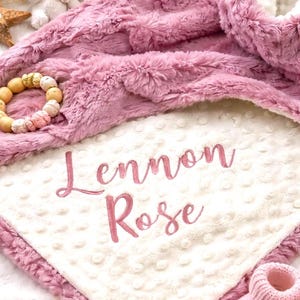 Personalized Baby Blanket, Woodrose Glacier and you Choose Minky dot color, Woodrose Glacier Blanket, Newborn Girl gift, PINK BLANKET