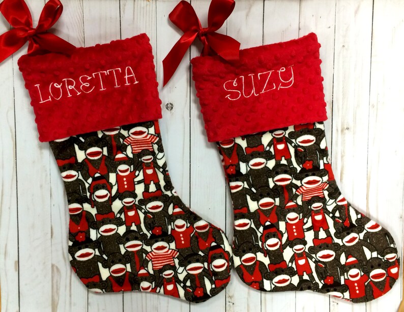 Sock Monkey Christmas Stocking Personalized Christmas Etsy