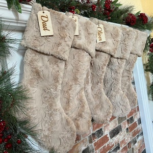 Personalized stocking, Latte Glacier Christmas stocking, personalized Fur Christmas stocking,farmhouse Christmas, Personalized Wood tag