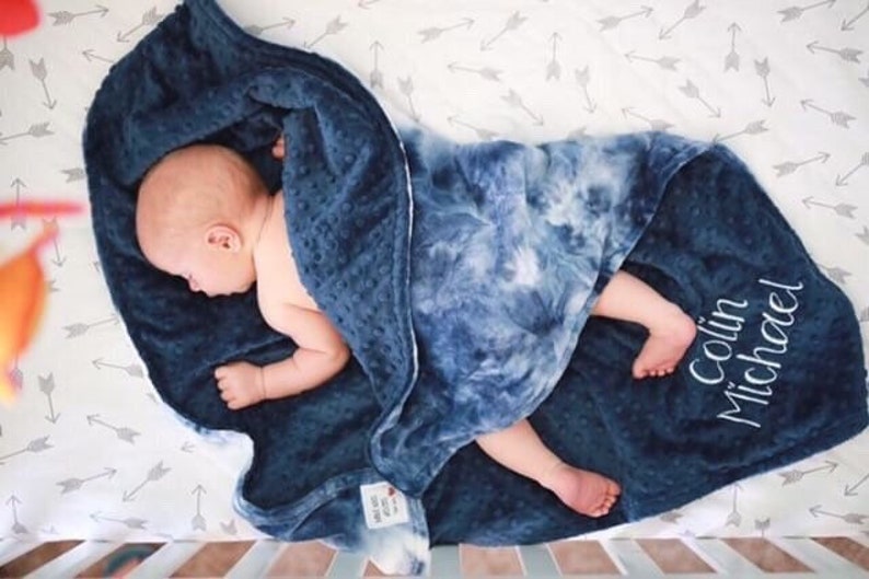Personalized Baby Blanket Blue Tiedye and You Choose Minky Etsy