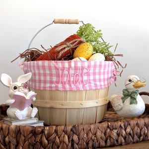 Embroidered Easter Basket, Custom Girl Easter Basket, Easter, Basket, Personalized Easter Basket, Baby Pink Gingham, PM