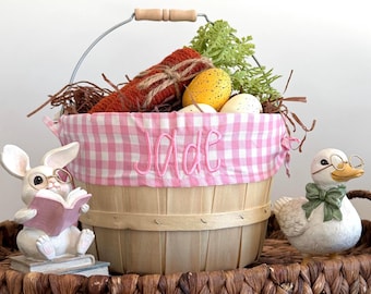 Embroidered Easter Basket, Custom Girl Easter Basket, Easter, Basket, Personalized Easter Basket, Baby Pink Gingham, PM