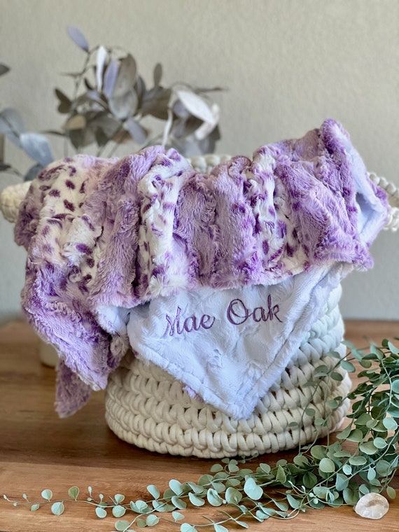 Personalized Baby Blanket Lavender Wild Lynx and You Choose Minky Back Color Lavender Animal Blanket Newborn Girl Gift Baby Shower Gift Etsy