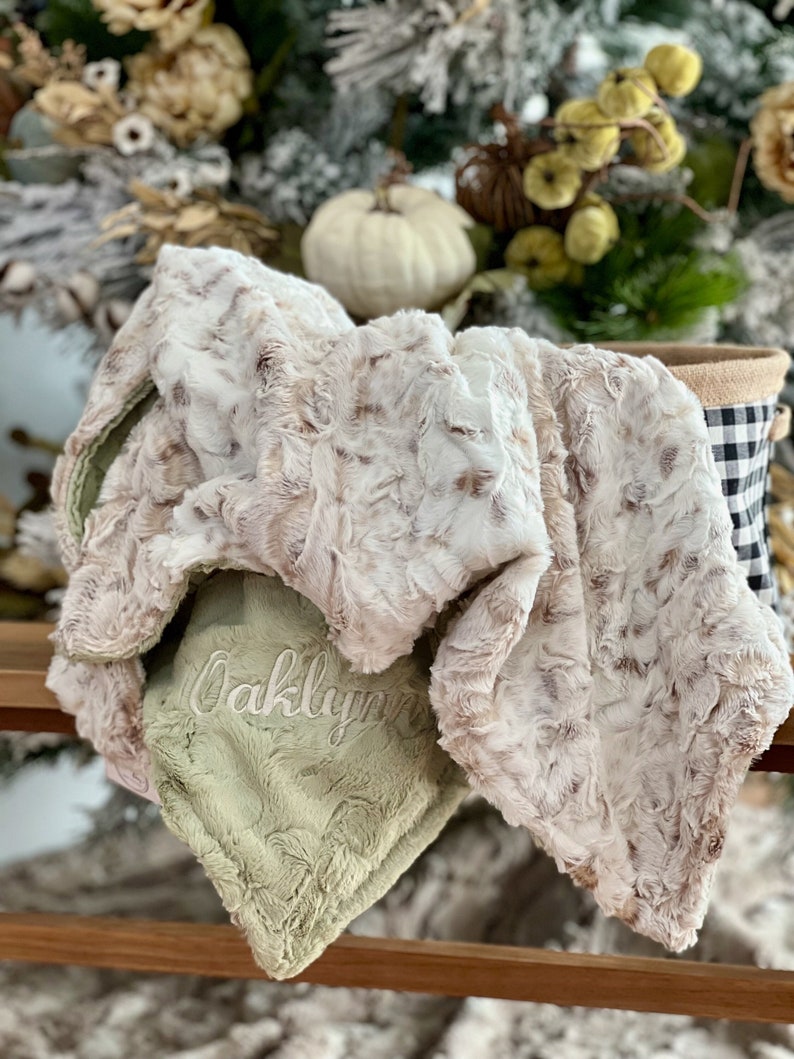 Personalized Baby Blanket Snow Owl Natural Minky and You Etsy