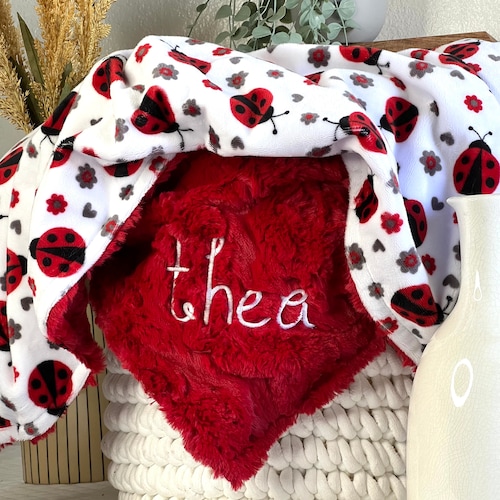 Adorable Ladybug Baby Blanket Personalize Baby Blanket Girl Etsy
