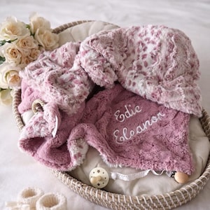 Personalized Baby Blanket, Wildrose Lynx Minky, Newborn Gift