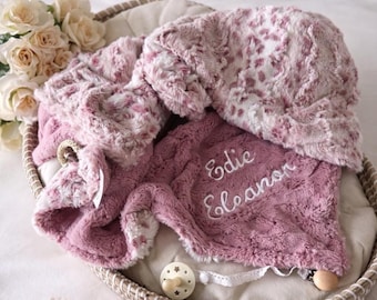 Personalized Baby Blanket, Wildrose Lynx Minky, Newborn Gift