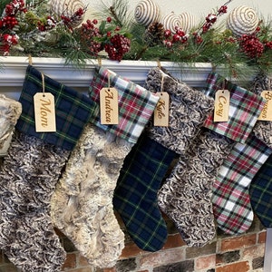 Buffalo check  stocking, Green Plaid Christmas stocking, personalized Fur Christmas stocking,farmhouse Christmas stocking, Personalized